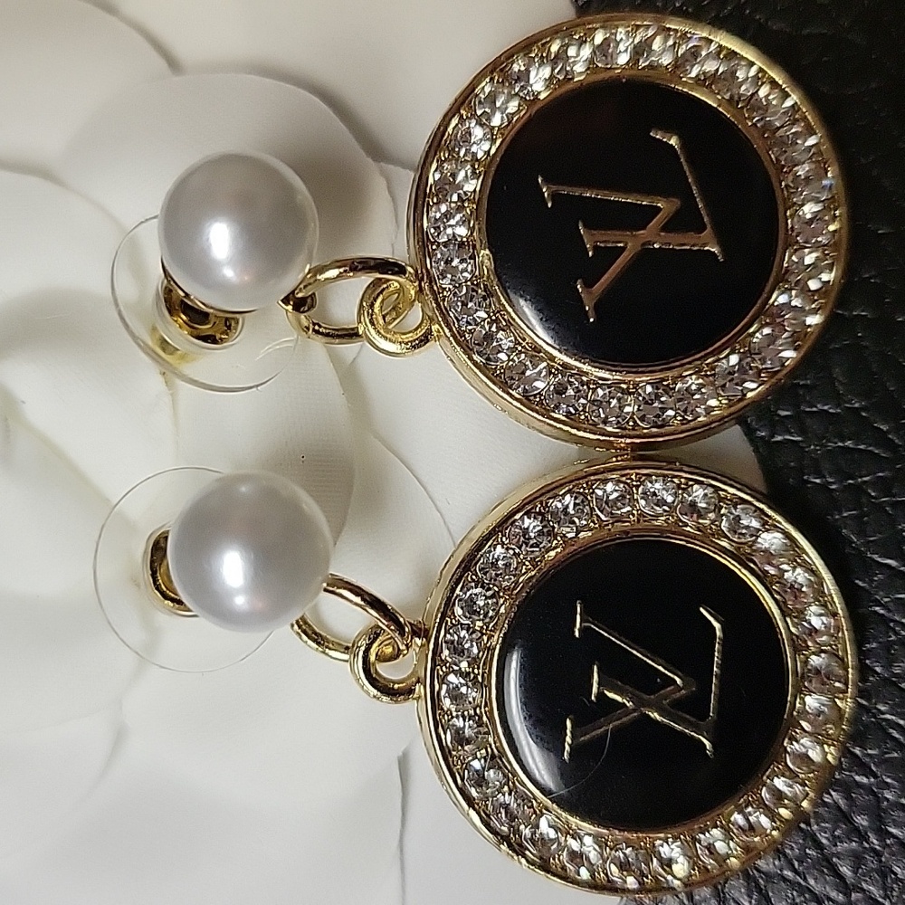LV Crystal/gold Zipper Pull Custom Made Earings 1.5" Drop